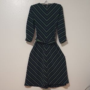 Nine West Black and Blue A-Line Dress with Cuffed 3/4 Sleeves Size Small
